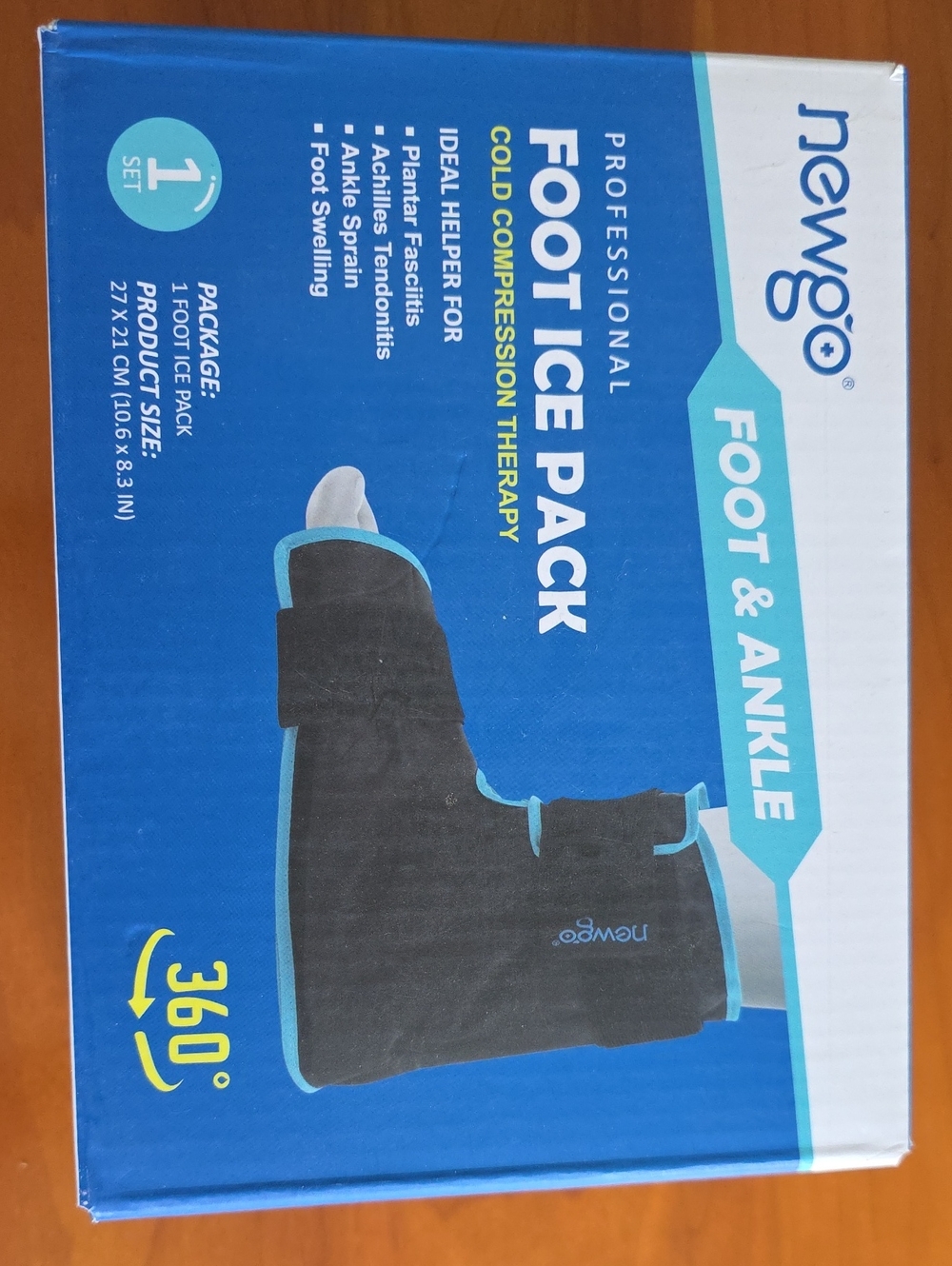 newgo Professional Foot Ice Pack - Black with Light Blue Trim